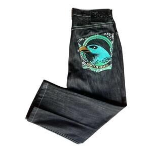 Eight 732 Jeans Mens Black with Embroidered Duck Stitching 36x28 Baggy Hip Hop